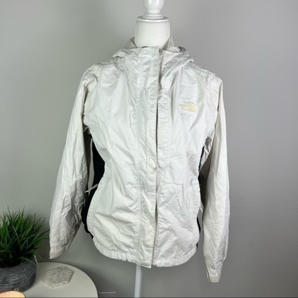 The North Face Womens Hyvent Hooded Jacket White Black Color Block Zip Pockets M - Picture 2 of 12